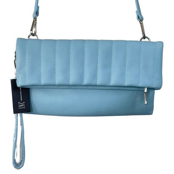INC International Concepts Purse Fold Over Clutch Shoulder Gwenne Sky Blue NWT - Picture 2 of 6